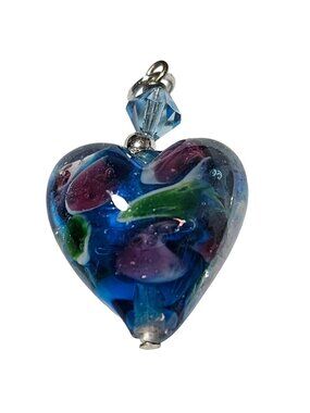 Handmade Glass Heart Pendant Blue Purple Jewelry Accessory for Necklace DIY